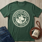 Forest green Gildan Softstyle® t-shirt with "Adventure Buddy Trail Tested K9" dog graphic.