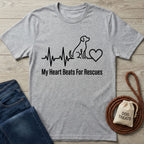 Light grey Gildan Softstyle® 64000 tee with "My Heart Beats For Rescues" graphic, dog, and heartbeat line.