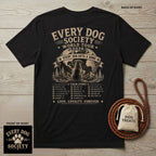 Black vintage-style band tee featuring a dog graphic, world tour dates, and Every Dog Society text on the back and chest.